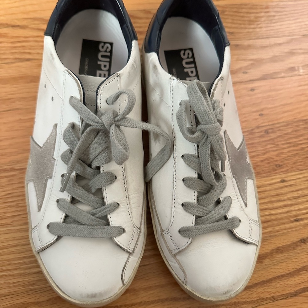 Authentic Golden Goose superstar white blue cream size 36